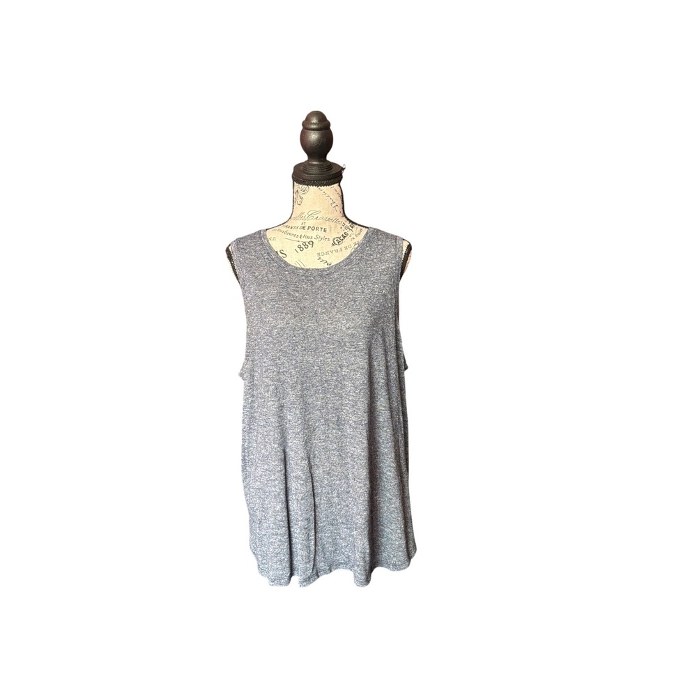 Tek Gear DryTek Sleeveless Tank Top Heather Blue Gray Pleated‎ Back Womens 1X